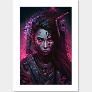 Female Cyberpunk Samurai Posters and Art